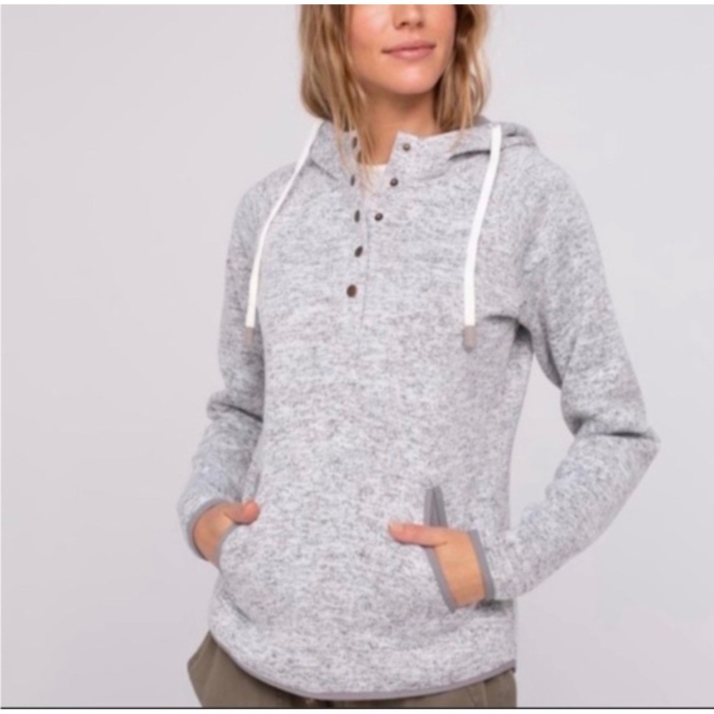 Thread & Supply Womens Grey Marled Henley Hoodie Pullover Sweatshirt Size M